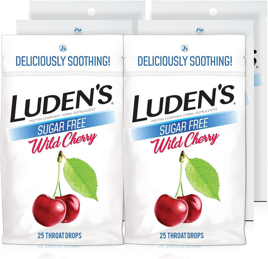 Luden's Sugar Free Wild Cherry Throat Drops, Sore Throat Relief, 25 Count (6 Pack)