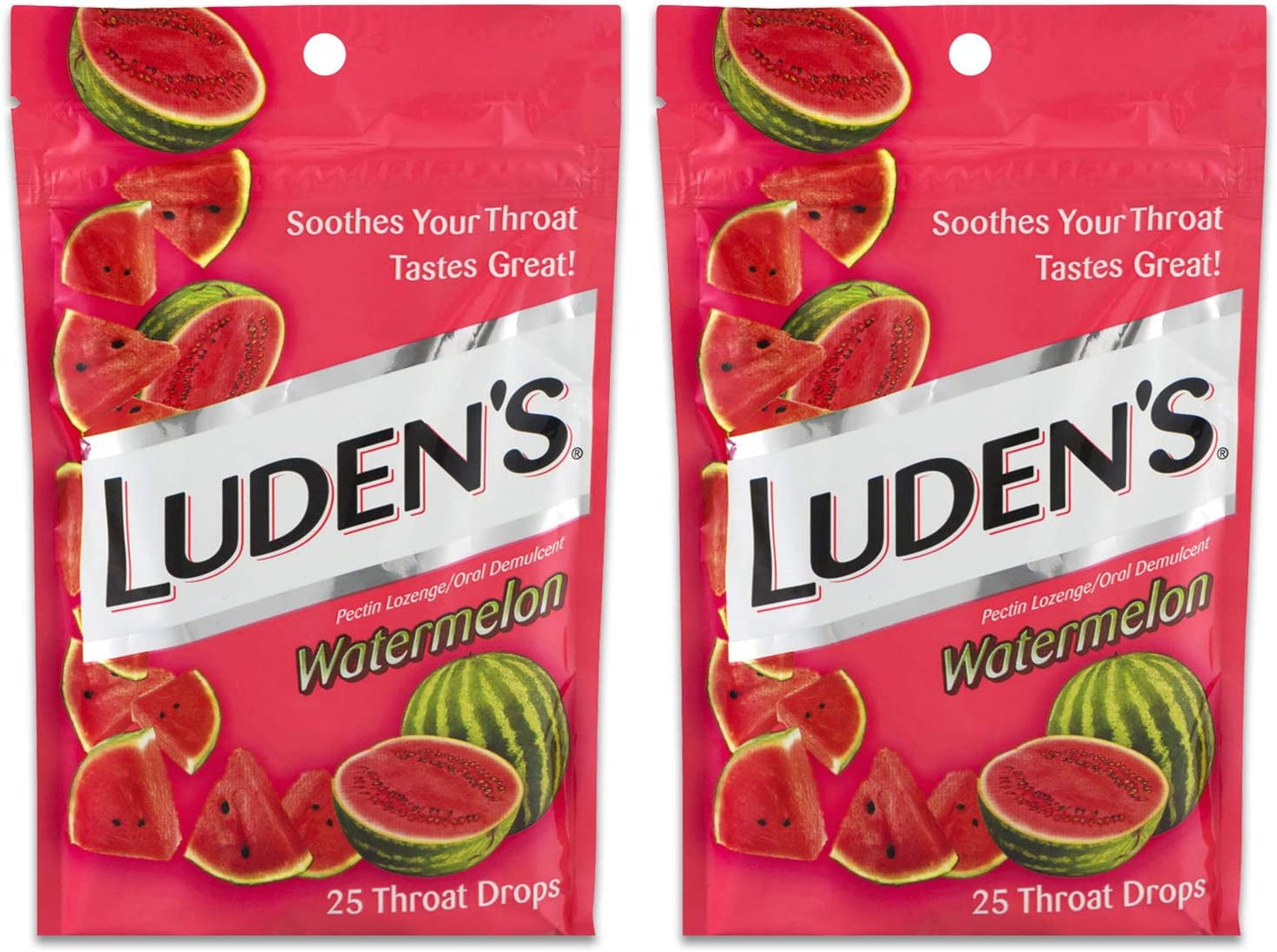 Luden's Watermelon Cough Throat Drops, Pectin Lozenge/Oral Demulcent, 25-Count per Pack (2-Pack)