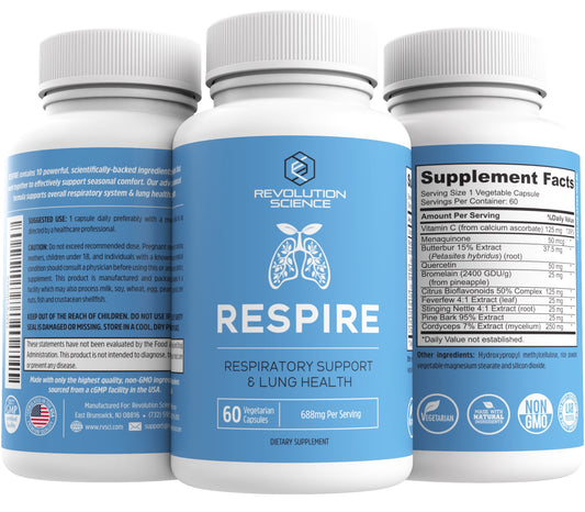 Lung Cleanse and Detox & Lung Support Supplement, Respire by Revolution Science - Natural Sinus, Asthma, & Allergy Relief, 60 Capsules