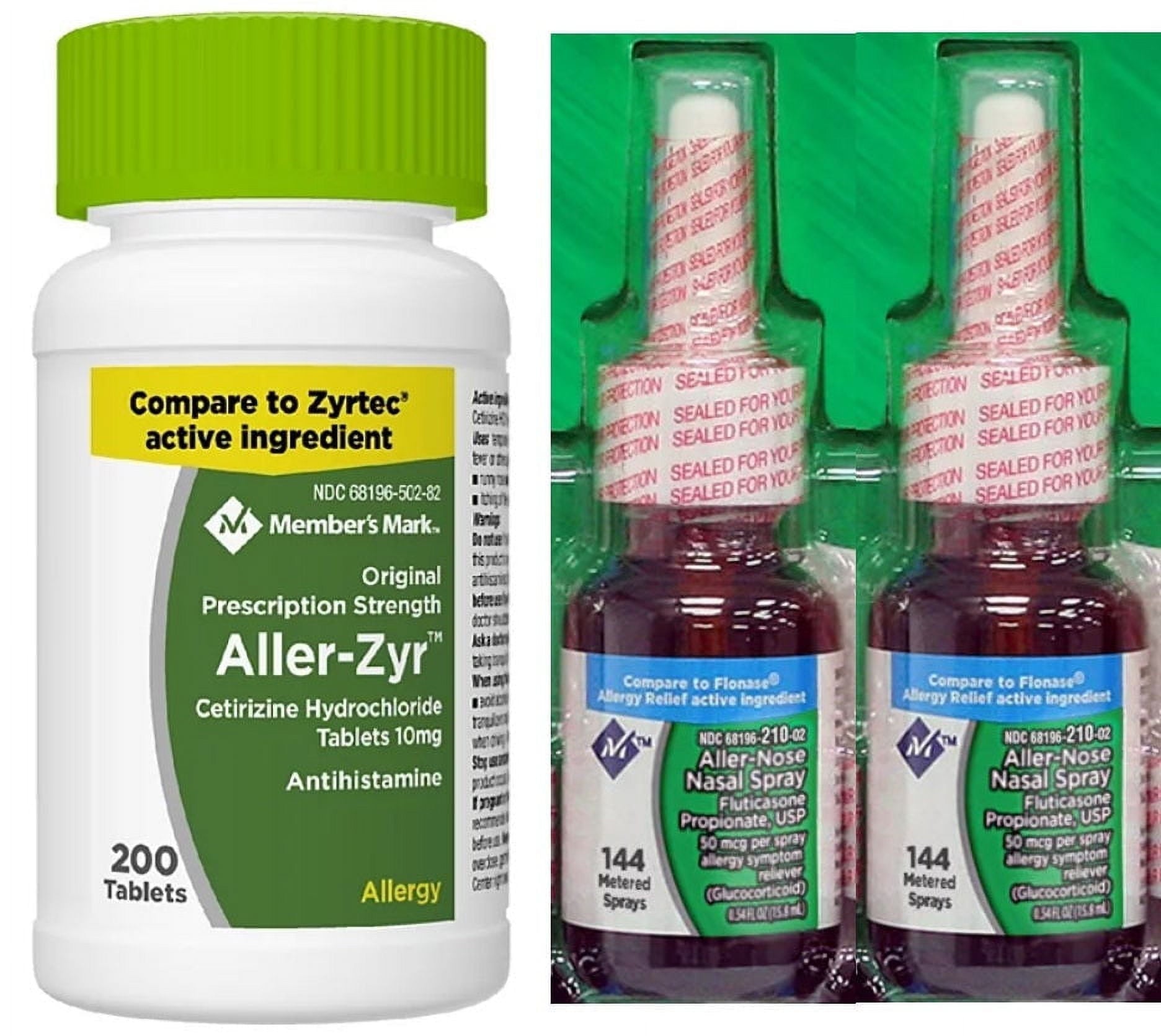 M-M Cetirizine 10mg Non-Drowsy Allergy Relief Tablets Antihistamine (200 Ct.) Plus Fluticasone Nasal Spray 50mcg, 2 Bottles 144 Sprays Each | Compare to Zyrtec & Flonase Active Ingredients  | Indo