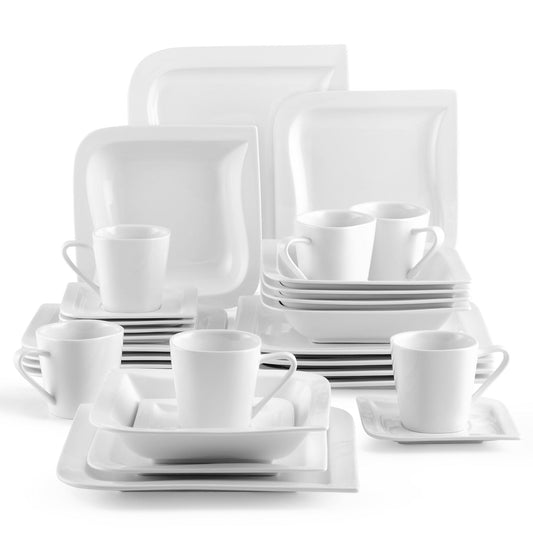 MALACASA, 30-Piece Porcelain Dinnerware Set, Ivory White Dish Plate Sets, Series Joesfa