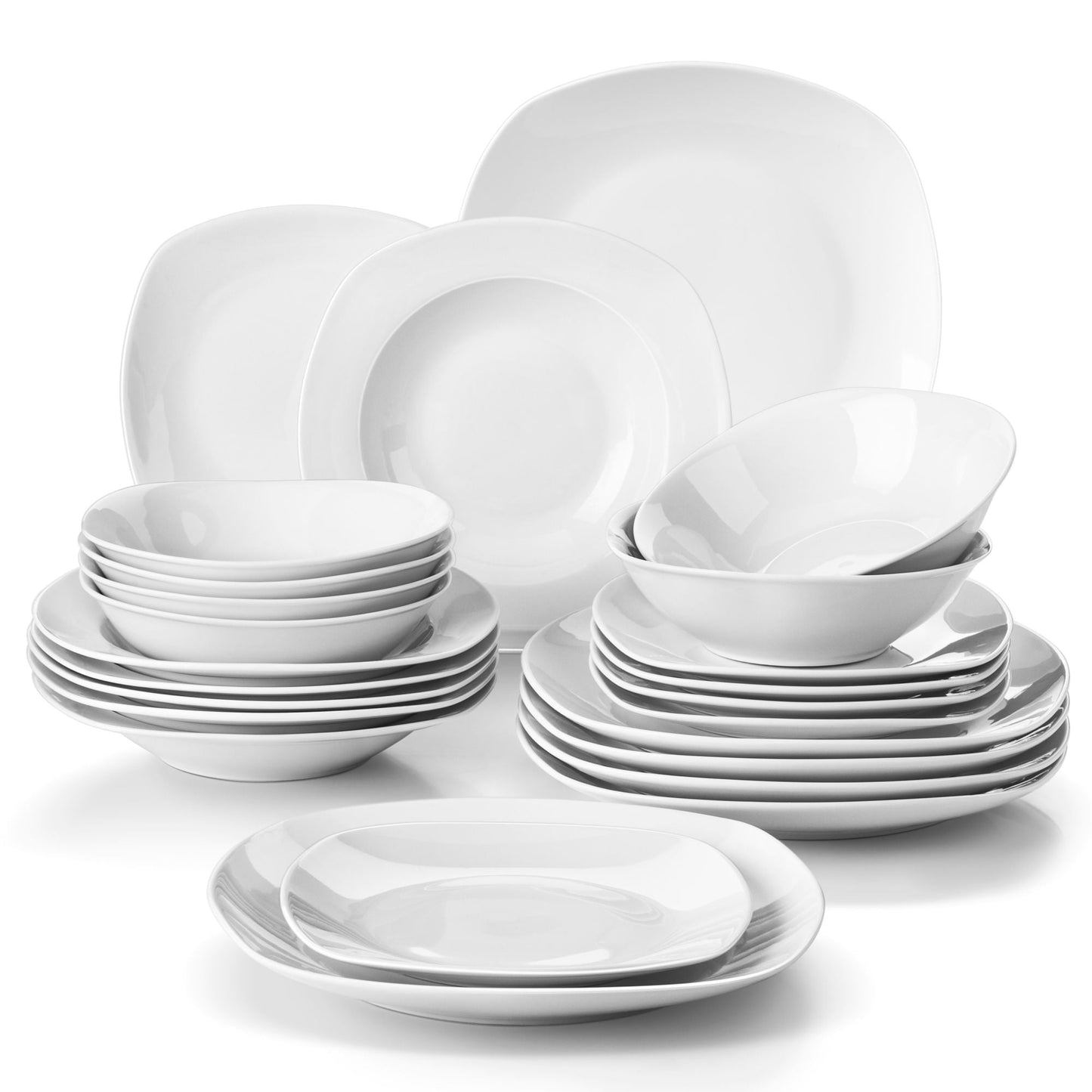 MALACASA, Series Elisa, 24-Piece Porcelain Dinnerware Set, Ivory White Dinner Set, Service for 6