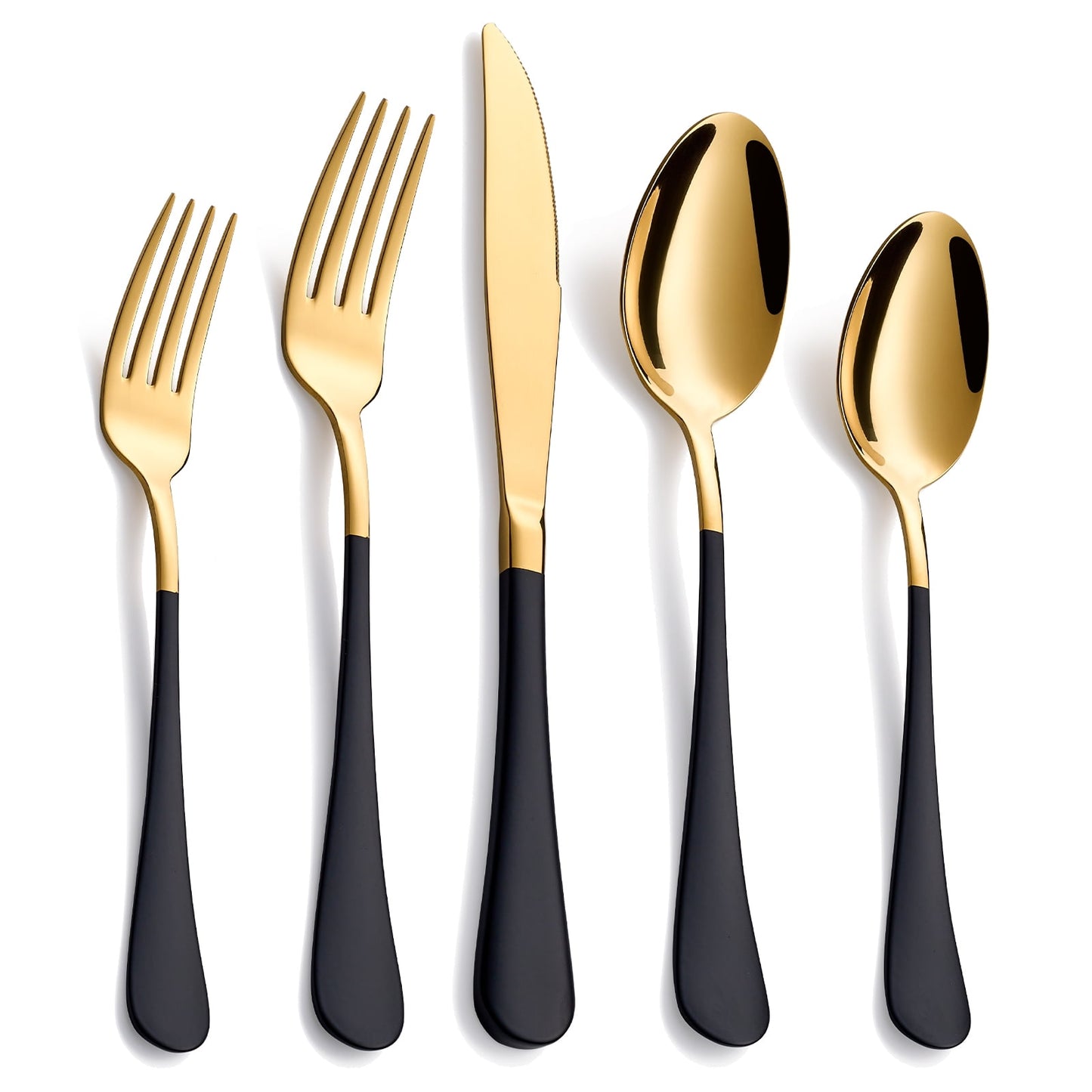 MDEALY 20-Piece Gold and Black Silverware Set for 4, 18/0 Stainless Steel Flatware Cutlery Utensils Set, Include Dinner Knives,Dinner Forks,Dinner Spoons,Salad Forks,Teaspoons,Dishwasher Safe