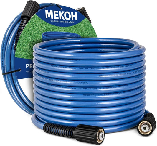 MEKOH 32ft Kink Resistant Pressure Washer Hose, 3500PSI 1/4" Power Washer Hose with M22 Brass Fitting, High Pressure Replacement Hose for Electric, Hose Extension for Car Wash, Patio & Garden Clean