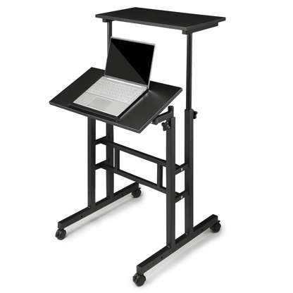 Magshion Lifting Computer Desk W/ Monitor Shelf, Adjustable Height Laptop Desk with Tilting Table for Standing or Sitting, White