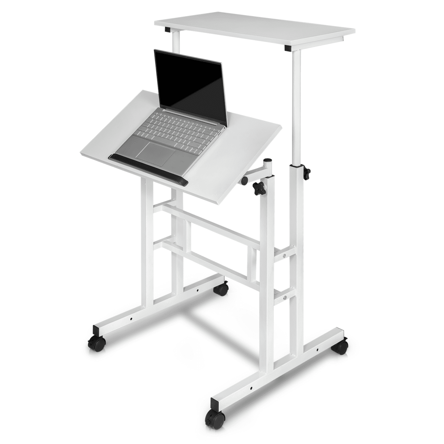 Magshion Lifting Computer Desk W/ Monitor Shelf, Adjustable Height Laptop Desk with Tilting Table for Standing or Sitting, White