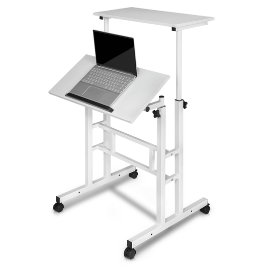 Magshion Lifting Computer Desk W/ Monitor Shelf, Adjustable Height Laptop Desk with Tilting Table for Standing or Sitting, White