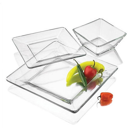 Mainstays 12-Piece Square Clear Glass Dinnerware Set