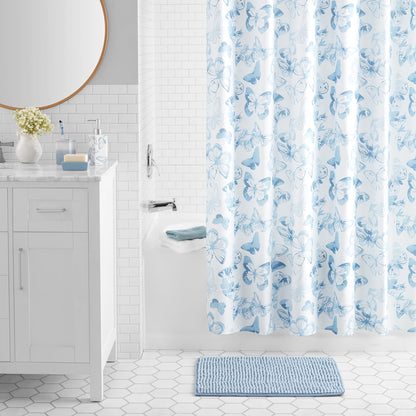 Mainstays 17-Piece Butterfly Polyester/Ceramic Shower Curtain & Bathroom Accessory Set, Blue & White