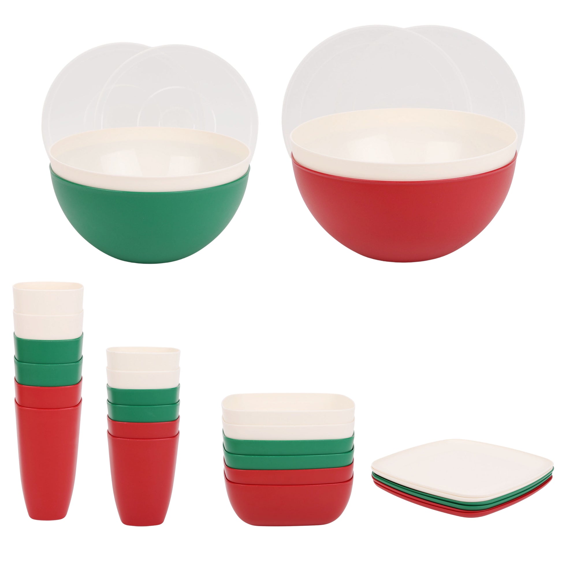 Mainstays 32-Piece Plastic Square Dinnerware Bundle Set, Holiday