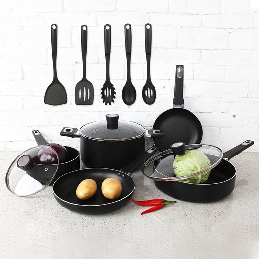 Mainstays 13-Piece Aluminum Non-Stick Cookware Set, Black