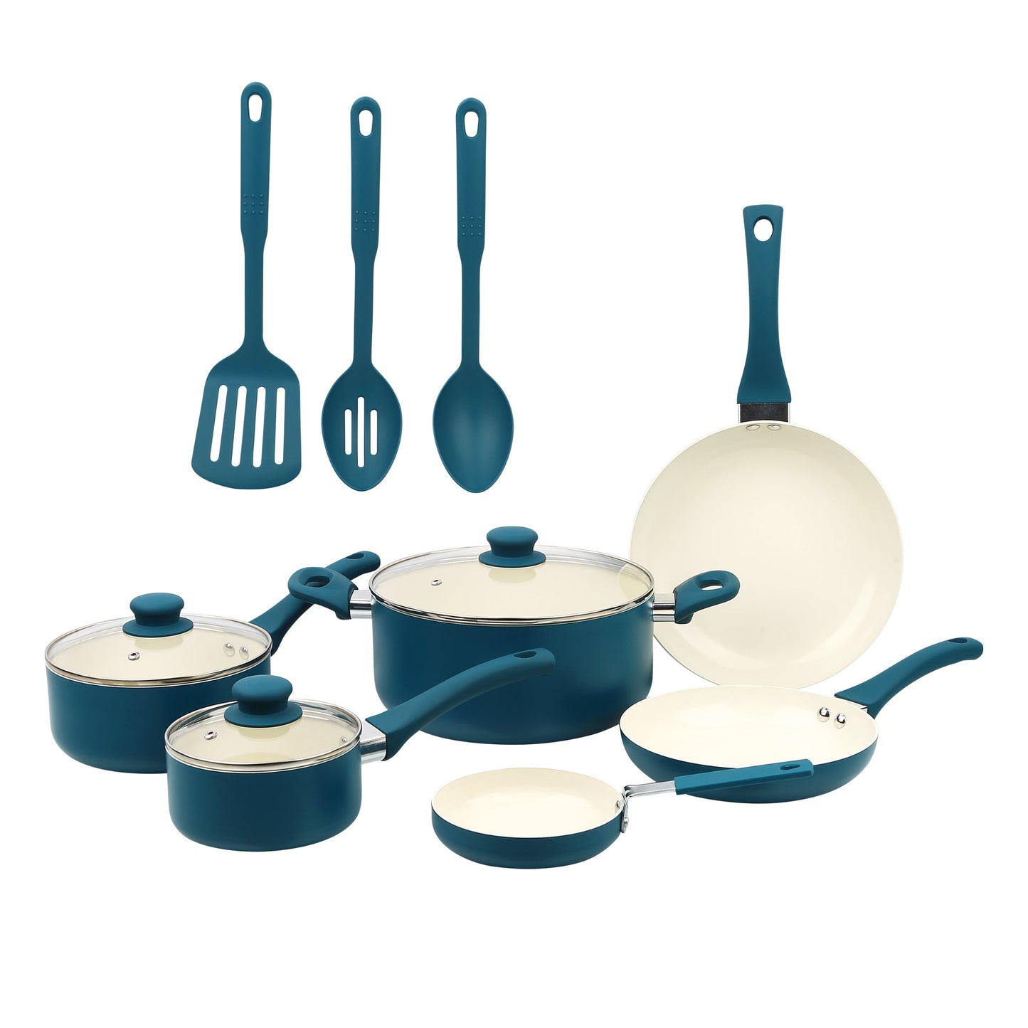 Mainstays Ceramic Aluminum 12 Pieces Cookware Set Corsair Blue Nonstick