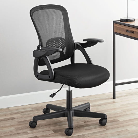 Mainstays Ergonomic Mesh Back Office Chair with Flip up arms, Black Fabric, 275lb