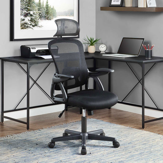 Mainstays Ergonomic Office Chair with Adjustable Headrest, Black Fabric, 275 lb capacity