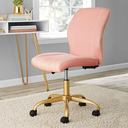 Mainstays Plush Velvet Office Chair, Blush