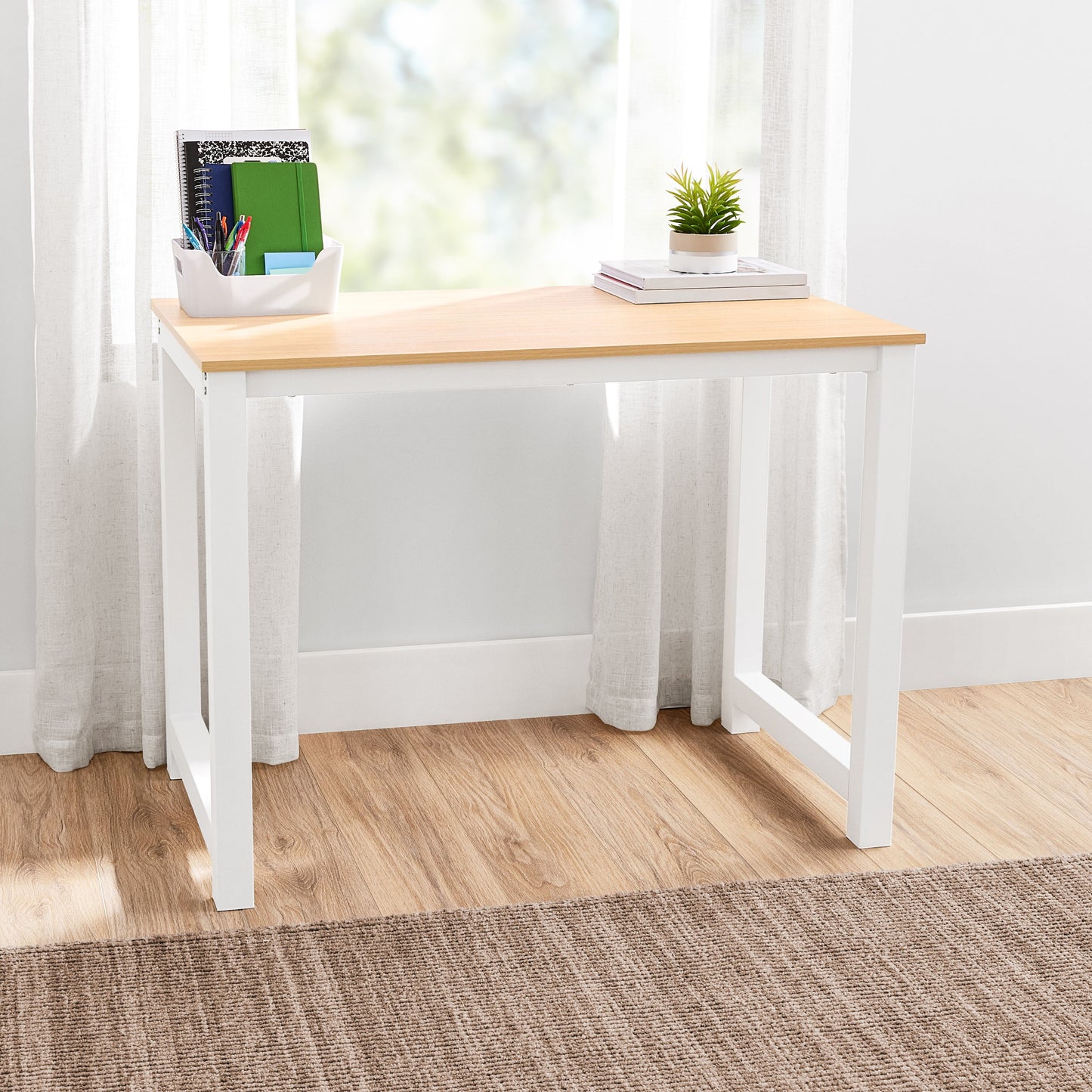 Mainstays Writing Desk, White Wood Grain with Black Metal Frame