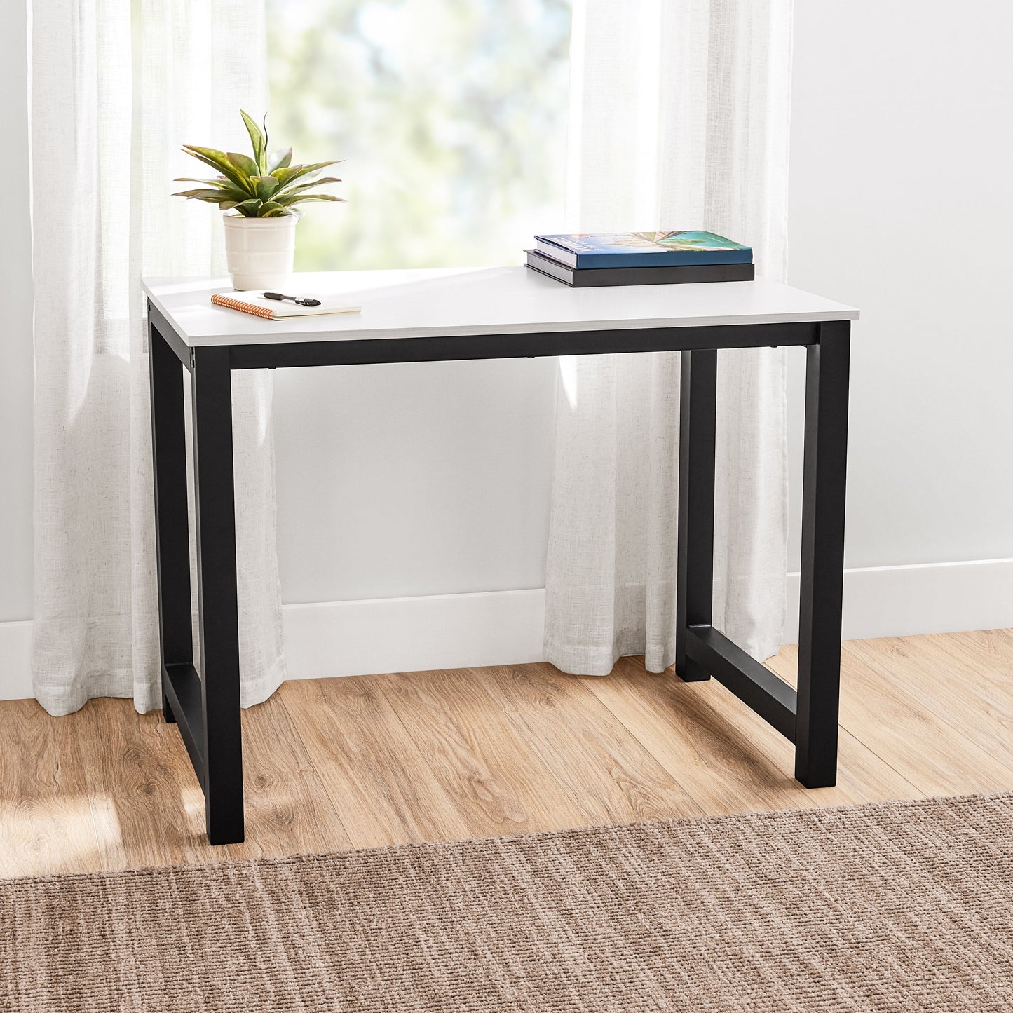 Mainstays Writing Desk, White Wood Grain with Black Metal Frame