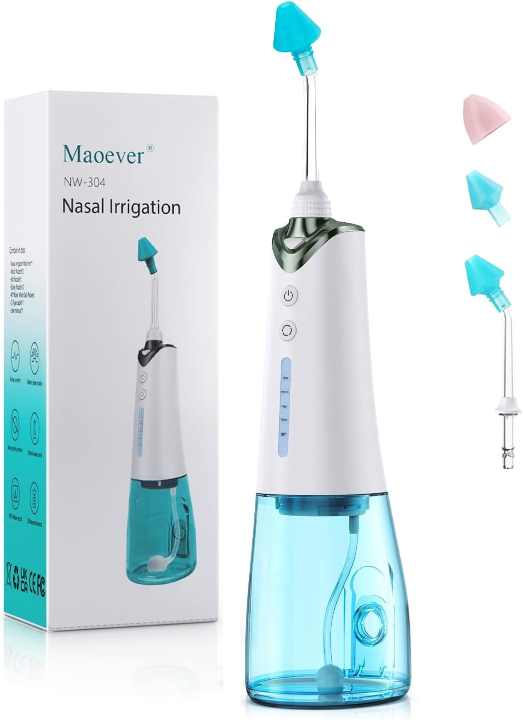 Maoever Electric Neti Pot Nose Cleaner Nasal Care Irrigation System, Sinus Rinse Machine for Adults Kids Starter Nasal Flush Wash with 3 Tips