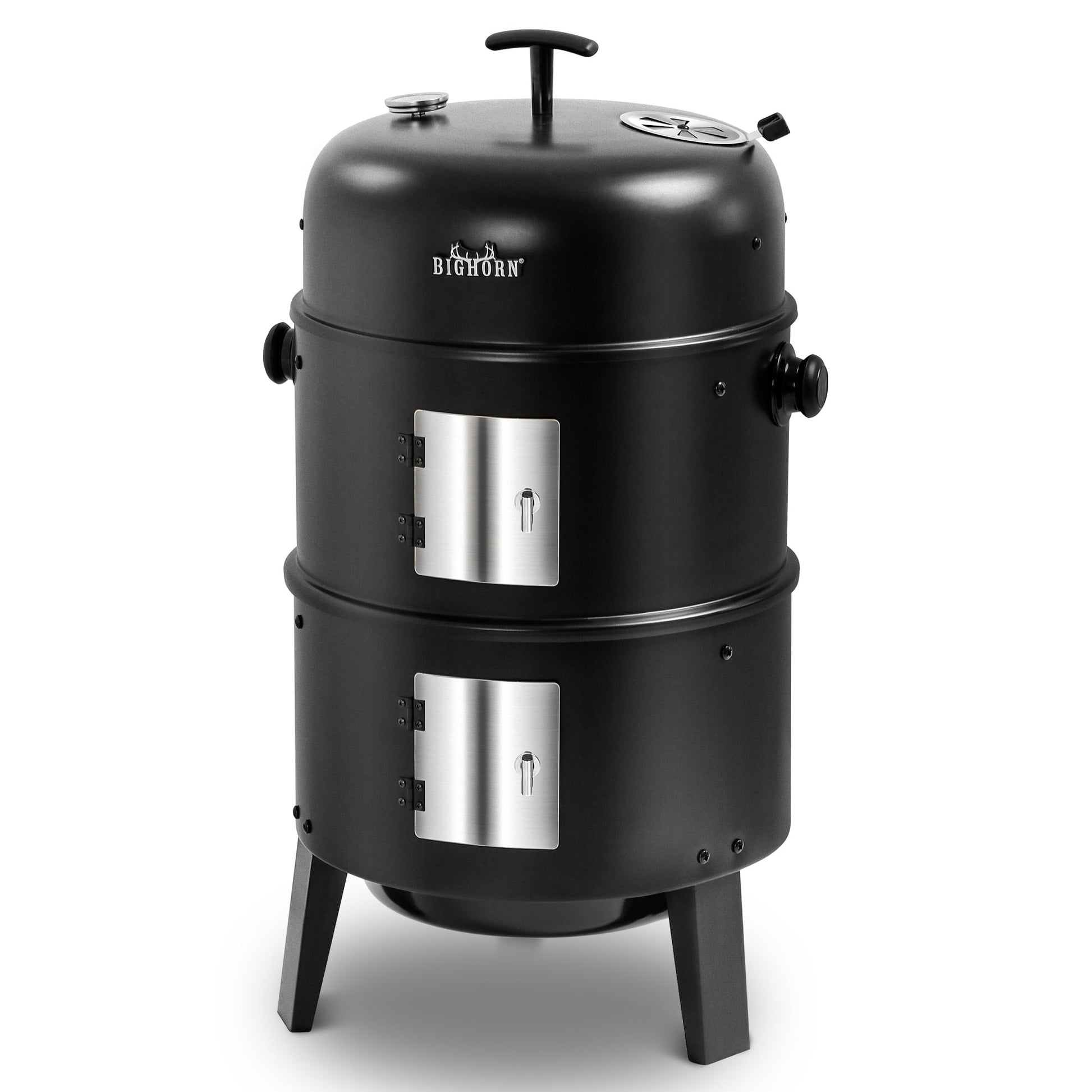 Big Horn Outdoors Vertical 16" Steel Charcoal Smoker, Black