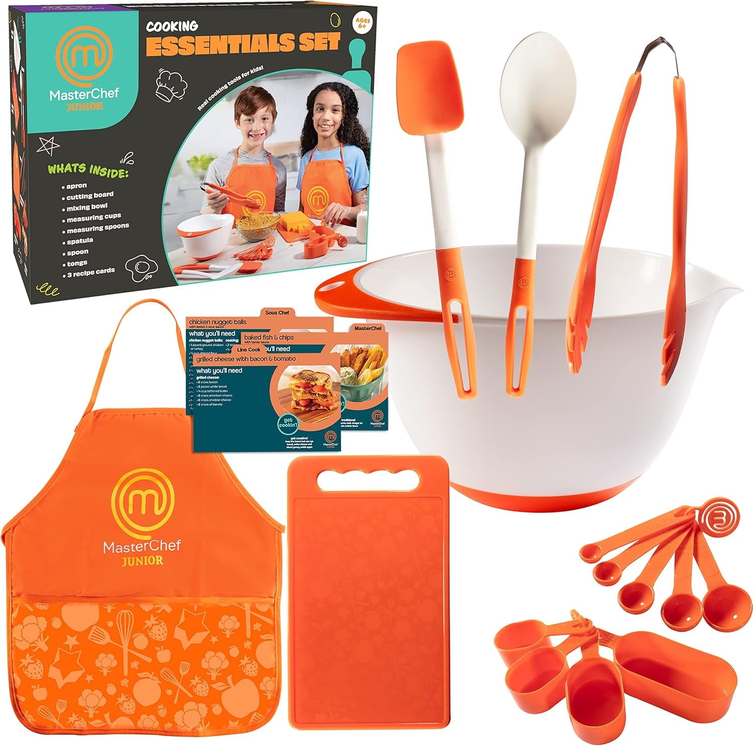 MasterChef Junior Cooking Essentials Set - 9 Pc. Kit Includes Real Cookware for Kids, Recipes and Apron