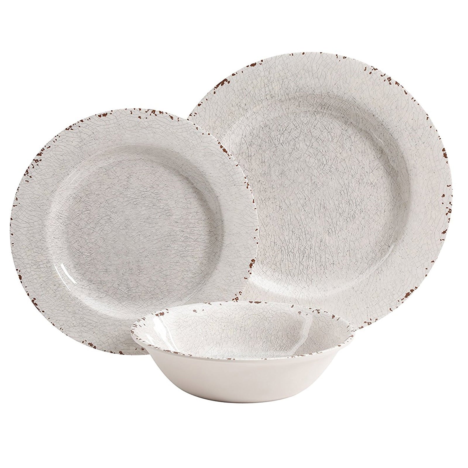 Mauna 12 Pieces Ice Crackle Melamine Dinnerware Set in Ice (White)