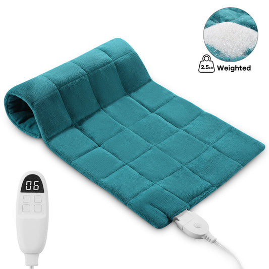 MaxKare Weighted Heating Pad for Back Stress & Cramps Relief, 6 Heating Levels & 3 Time Settings 12"×24" - Light Blue