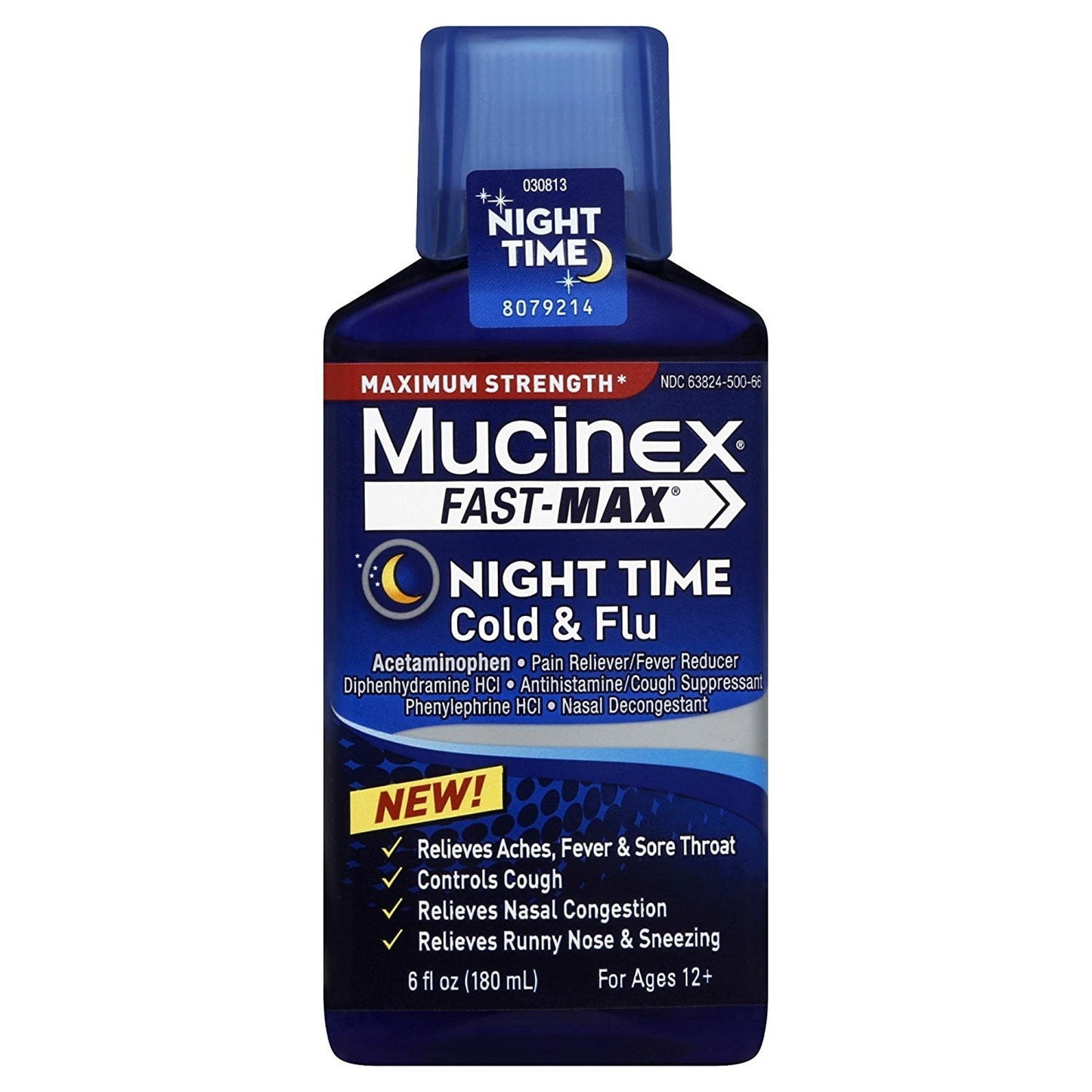 Maximum Strength MucinexÂ® Fast-MaxÂ® Night Time Cold & Flu, 6 fl oz