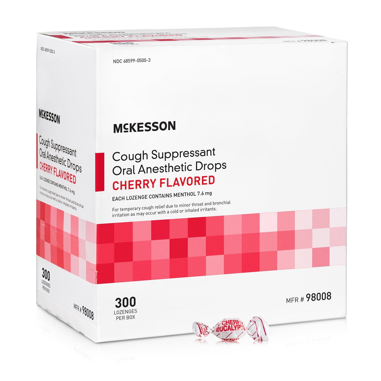 McKesson Cold and Cough Relief 7.6 mg Strength Cherry Flavor Lozenge, 300 Ct