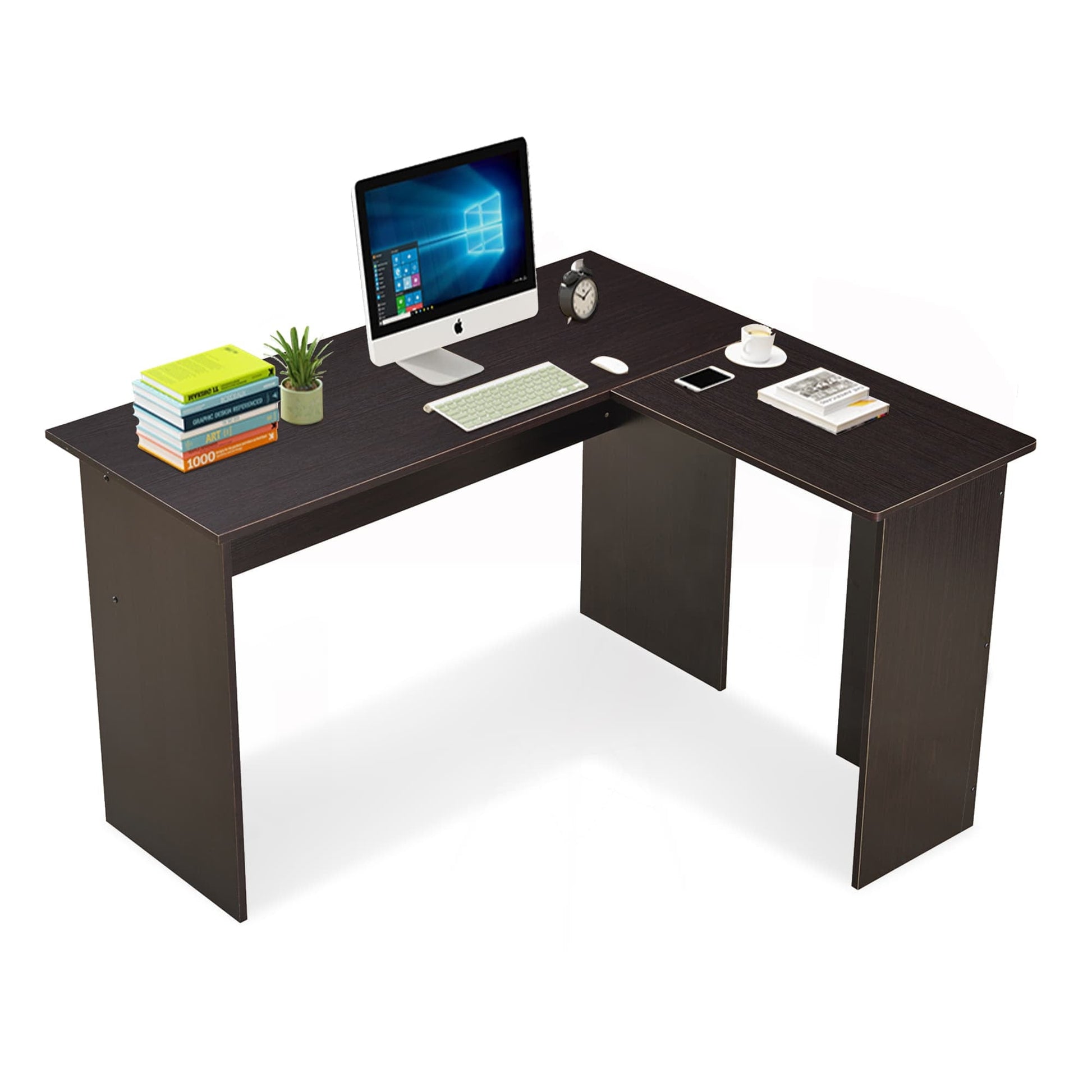 Mcombo Corner Desk Small L-Shaped Desk Computer Desk Executive Desk for Home Office Furniture Dark Brown