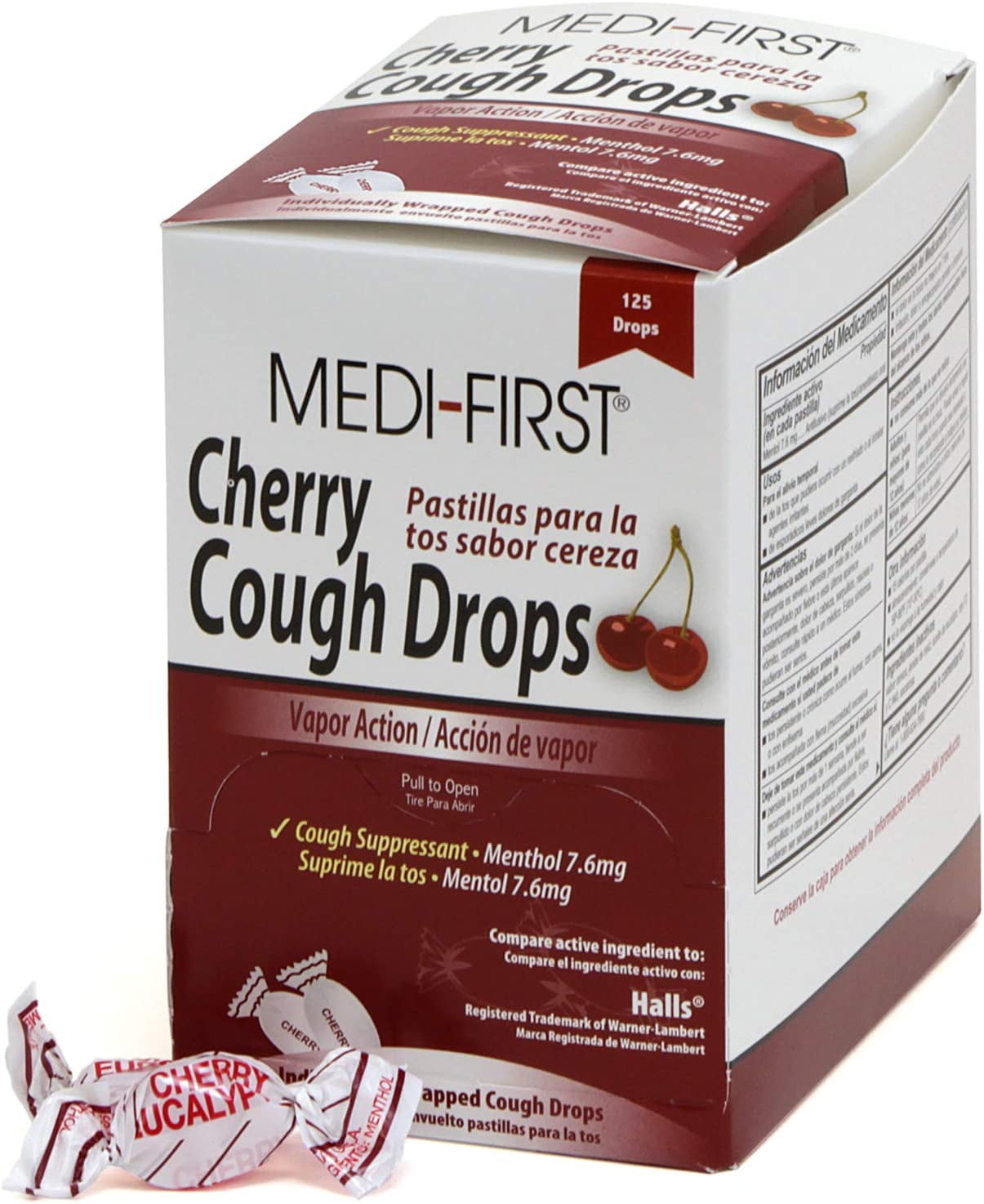 Medique 81525 Medi- First Cherry Cough Drops, 125 Drops , Red