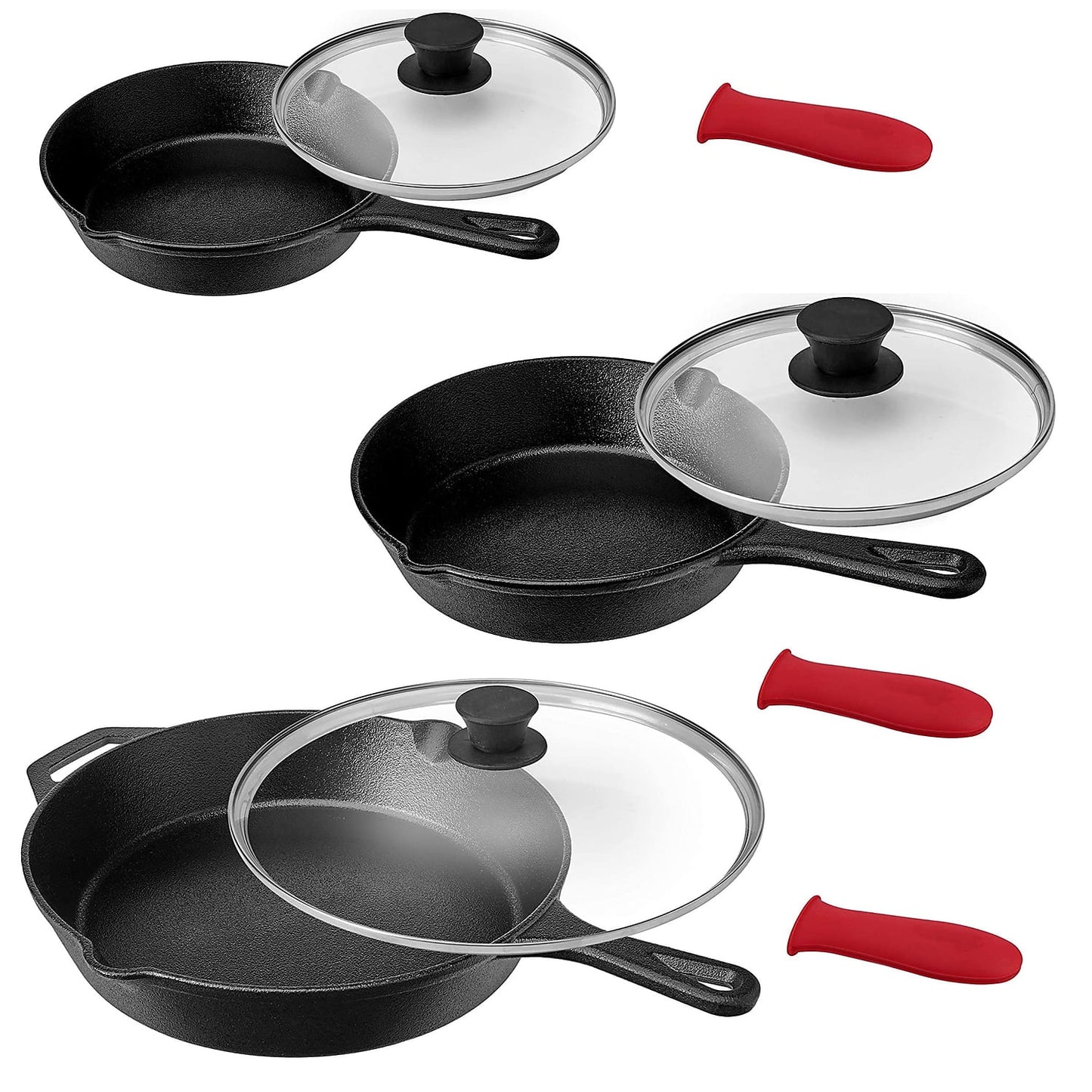 MegaChef Cast Iron 9 Piece Skillet Set Black (936114405M)