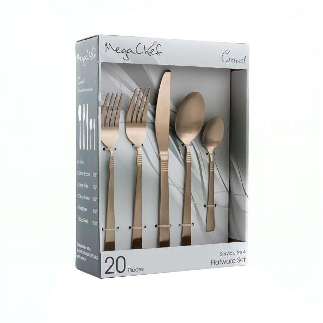 MegaChef Cravat 20 Piece Flatware Utensil Set, Stainless Steel Silverware Metal Service for 4 in Matte Rose