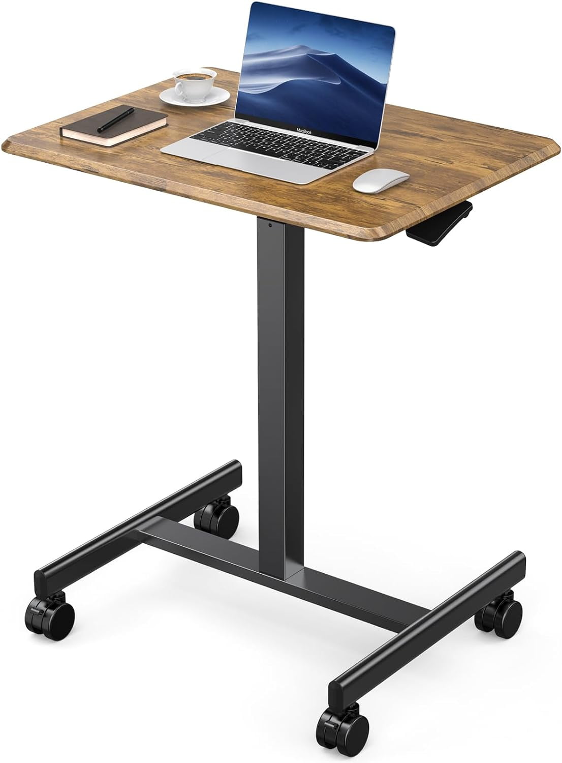 MiSHOP Standing Height, Mobile Portable Rolling Laptop Wheels Small Adjustable Desk for Home Office, 19in, Brown