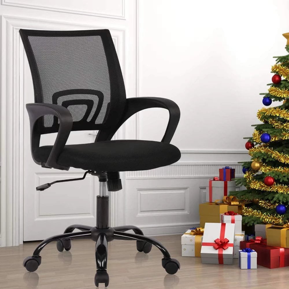 Mid Back Desk Chair Mesh Office Chair Task Rolling Swivel Chair Computer Chair with 360° Casters & Armrest, Black