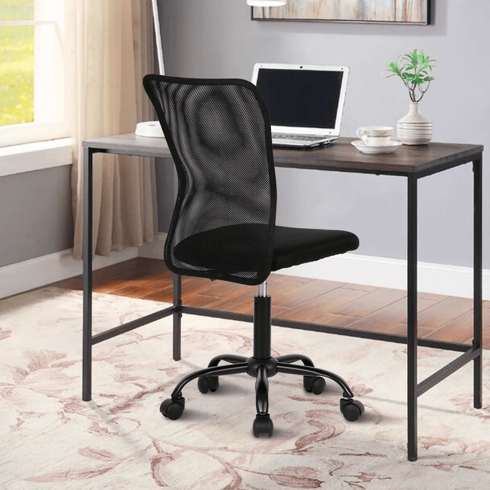 Mid Back Swivel Rolling Executive Task Chair for Home Office,Armless Mesh Office Chair Adjustable Ergonomic Desk Chair with Casters