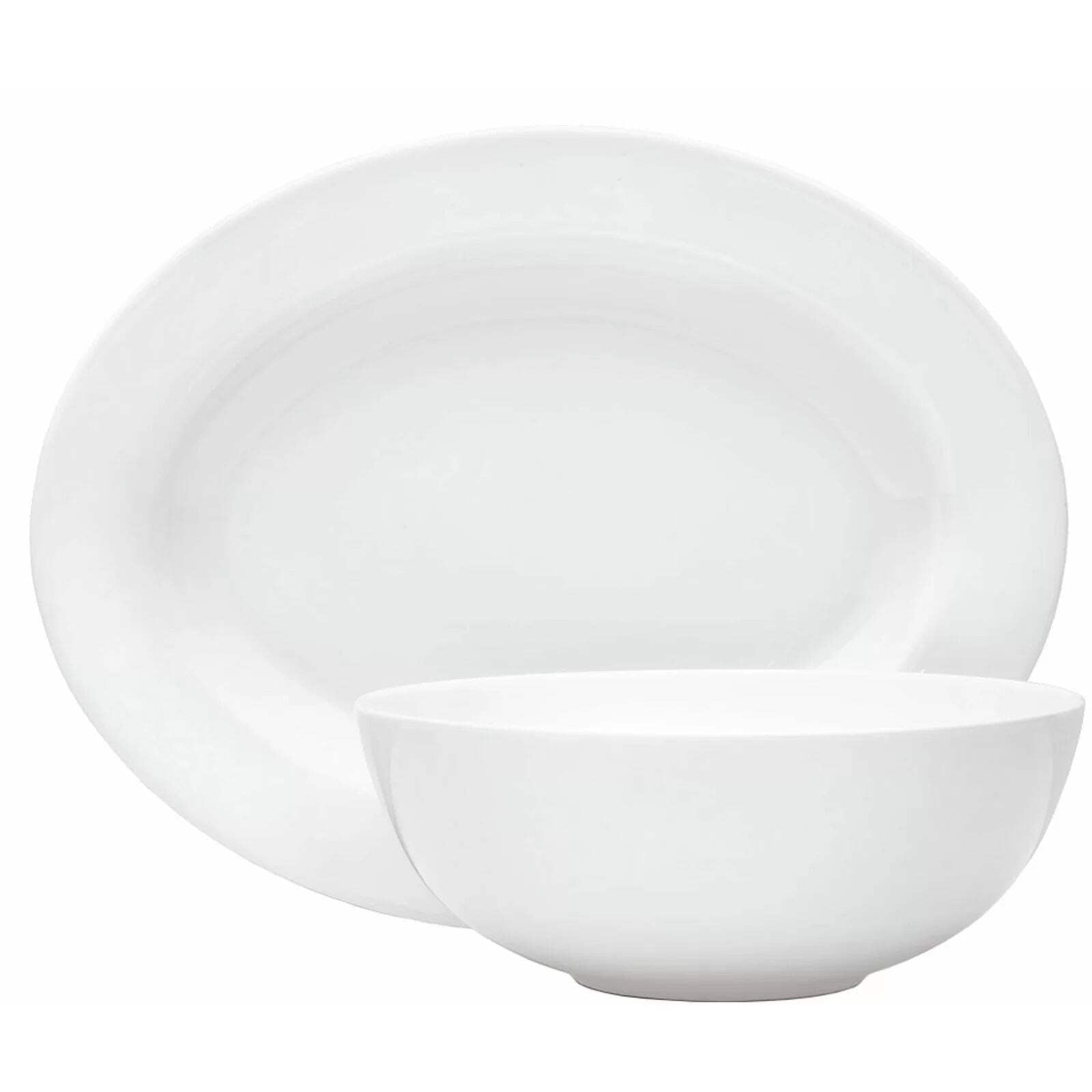 Mikasa Delray 14" Oval Platter + 9" Vegetable Bowl White Bone China