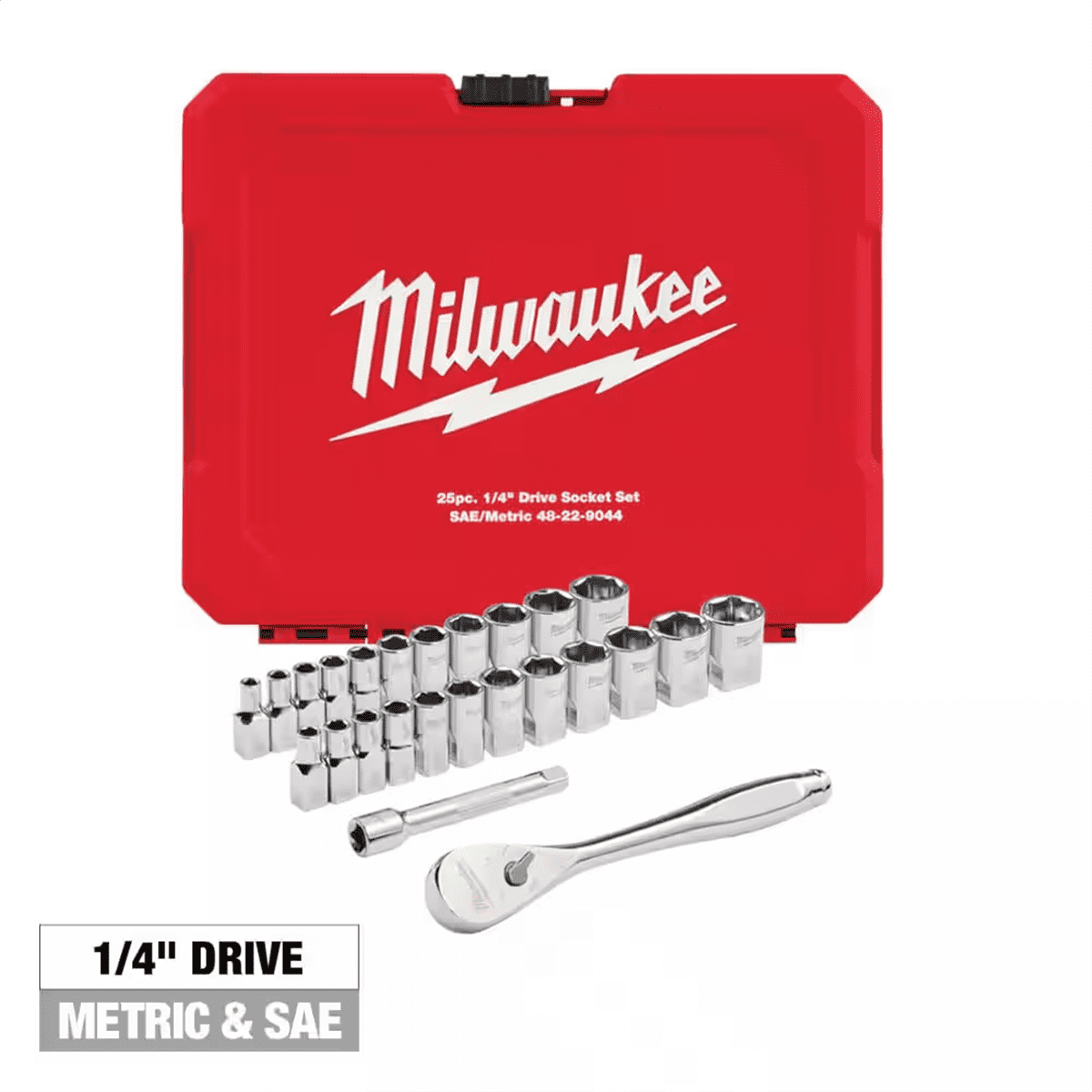 Milwaukee 25pc 1/4" Drive Metric & SAE Ratchet & Socket Set w/ FOUR FLAT SIDES