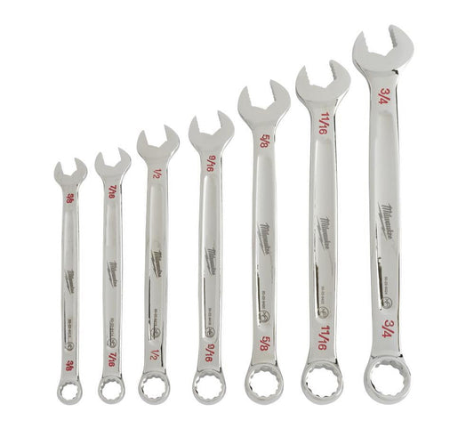 Milwaukee 48-22-9407 - 7-Piece SAE 12-Point Straight Head Combination Wrench Set with Storage Tray