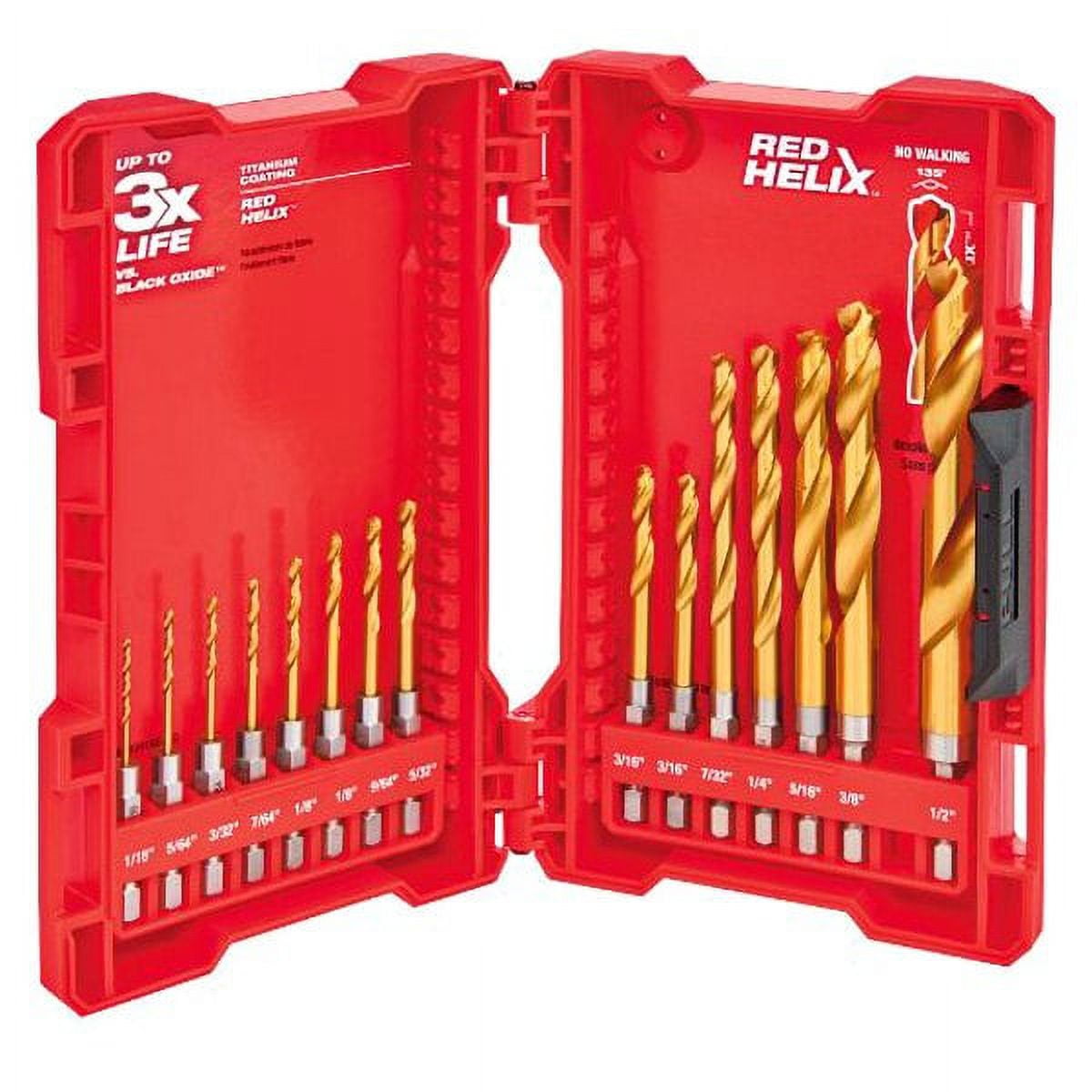 Milwaukee 48-89-4630 - 15-Piece SHOCKWAVE RED HELIX Titanium 1/4" Hex Shank Fractional Drill Bit Set