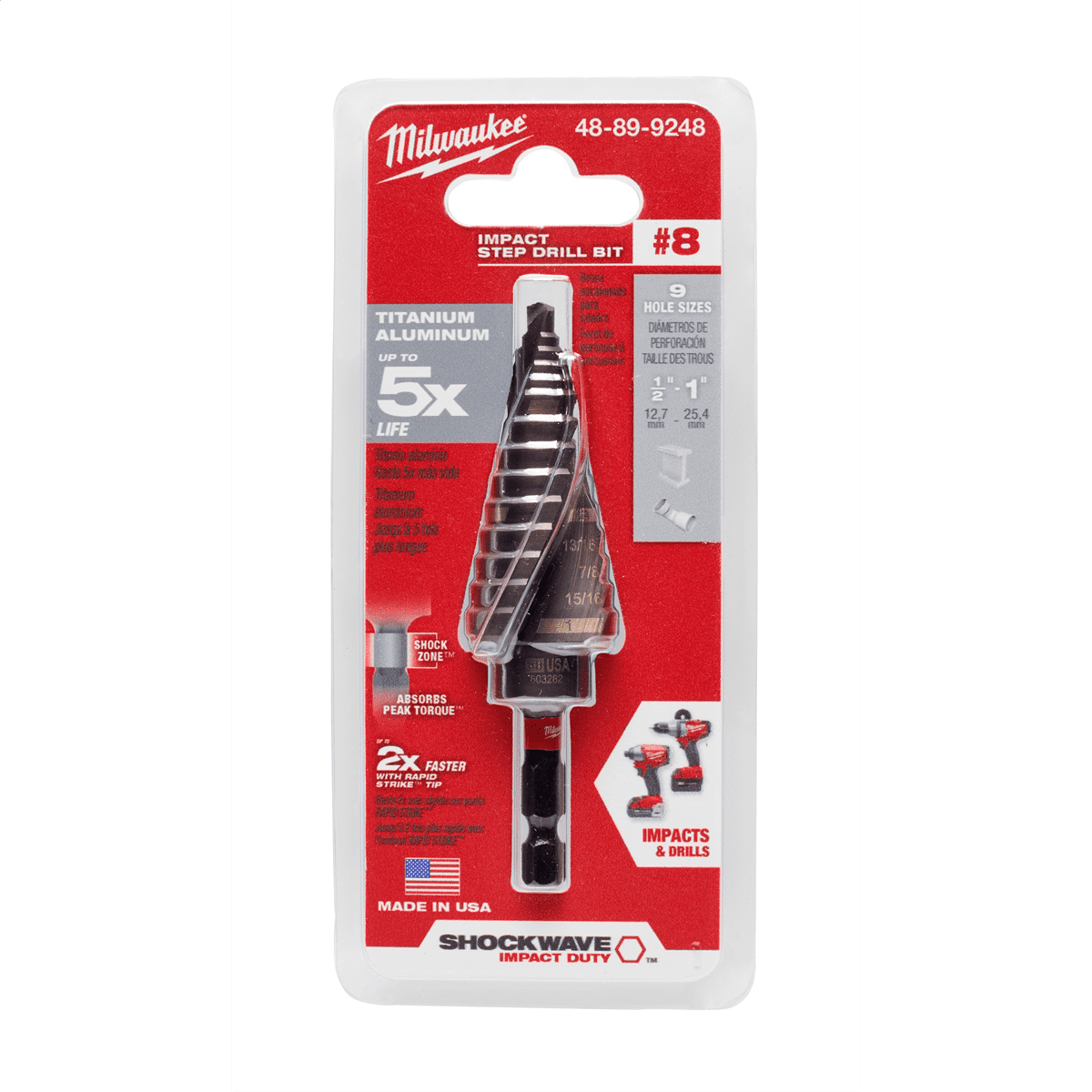 Milwaukee 48-89-9248 SHOCKWAVE Impact Duty Step Bit #8 1/8 - 1"