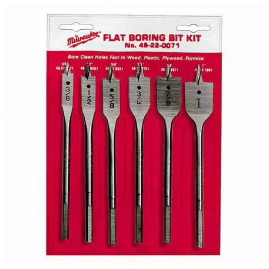 Milwaukee 49-22-0071 Universal Flat Boring Bit Set, 6", 6-Piece