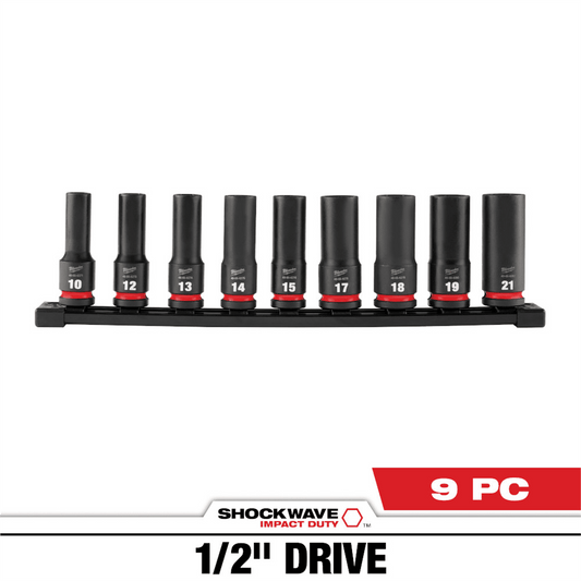 Milwaukee Tool 9PC SHOCKWAVE Impact Duty 1/2" Drive Metric Deep 6 Point Socket Set