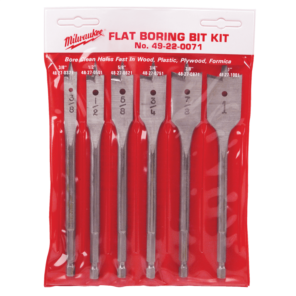 Milwaukee Tool Flat Boring Bit 6" Universal Set - 6PC