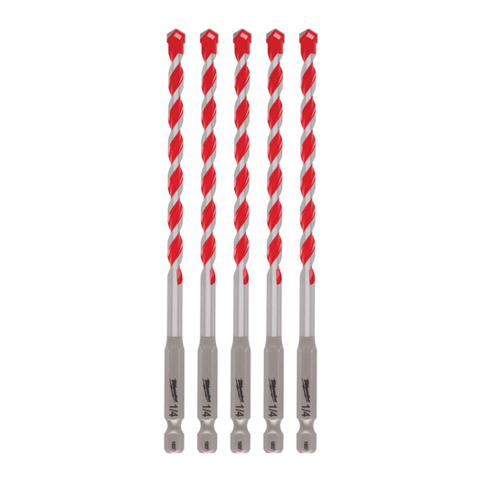 Milwaukee Tool 1/4" x 4" x 6" SHOCKWAVE Impact Duty Carbide Hammer Drill Bits - Bulk 5 PK