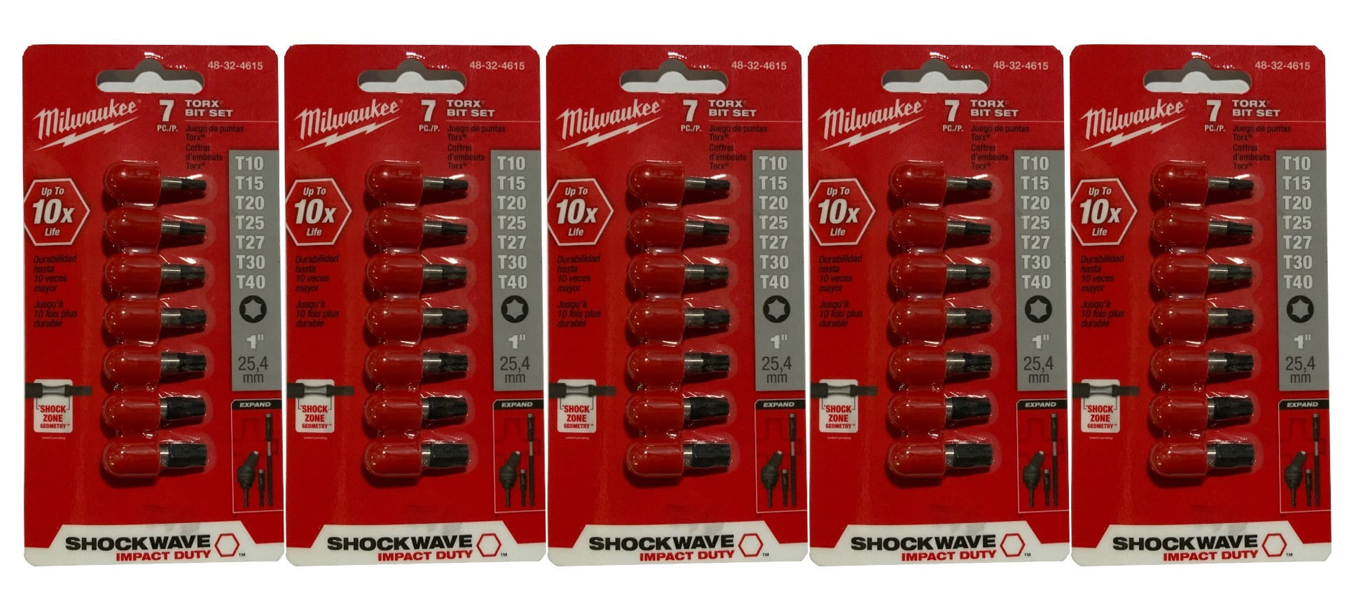 Milwaukee Electric Tools (5-Pack) 48-32-4615 1"Torx 7 Piece Drill Bit Set