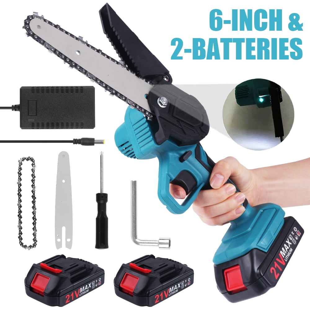 Mini Chainsaw 6-Inch, Electric Chainsaw Cordless Chain saw with 2 Large Capacity Battery, Gardening Tools for Wood Cutting Tree Trimming