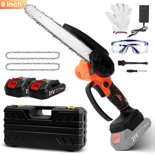 Mini Chainsaw 8 inch, HDJ Mini Chainsaw Cordless with 2PCS Batteries, Electric Chainsaw Portable One-Hand for Wood Cutting Tree Branch Trimming