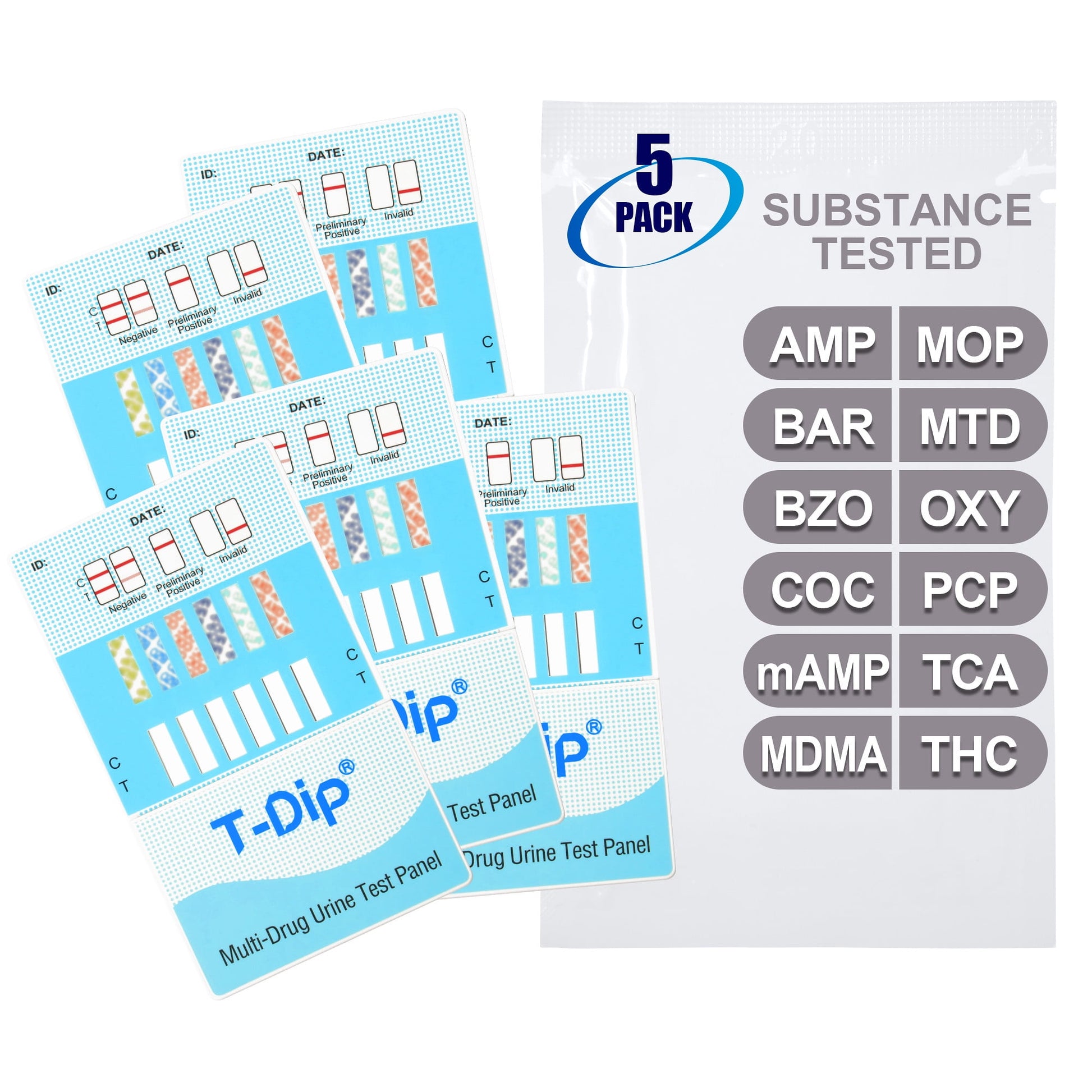 Mintegrity [5pk] - 12-Panel Dip Card Instant Urine Drug Test - (AMP/BAR/BZO/COC/mAMP/MDMA/MOP/MTD/OXY/PCP/TCA/THC) #MT-WDOA-7125