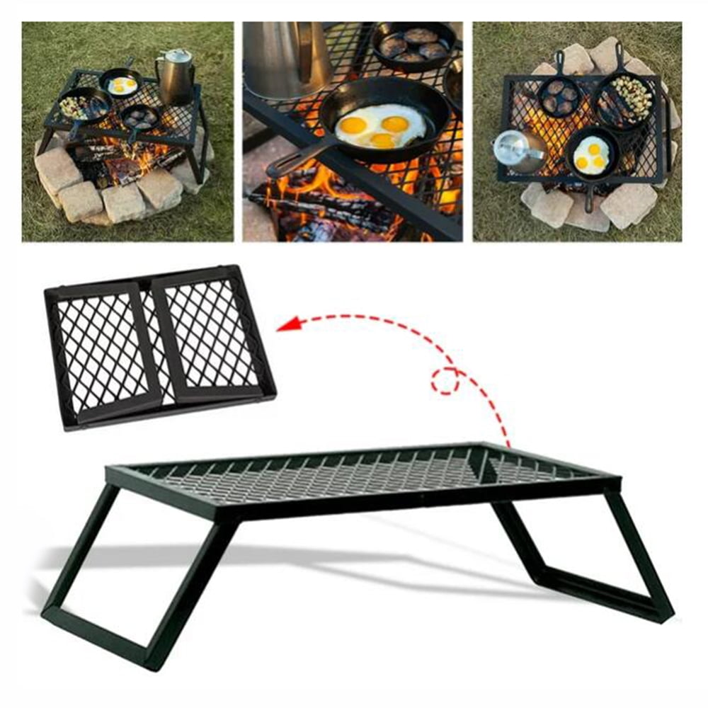 Mkyiongou Folding Camping Grill Grate Portable Camping BBQ Grill Outdoor Campfire Grill Grate over Fire Pit Campfire Cooking Equipment