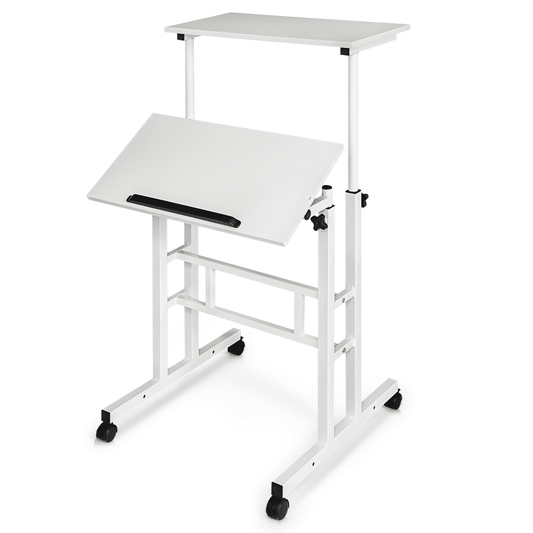 MoNiBloom Mobile Standing Desk, Adjustable Rolling Computer Desk, Portable Laptop Table Home Office Laptop Workstation with Wheels, White